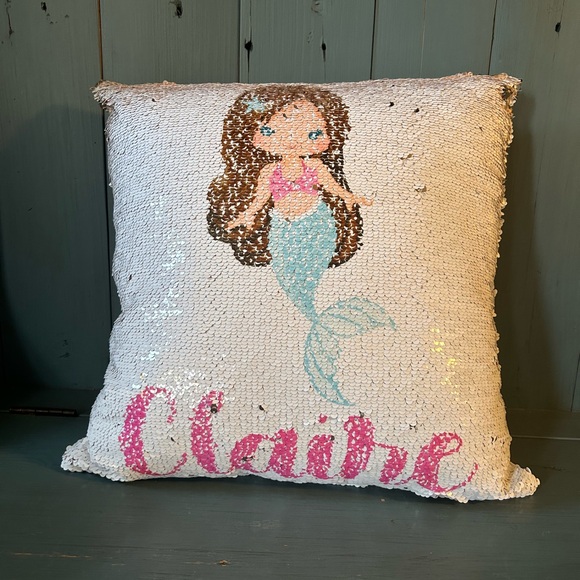 Under The Sea Mermaid 2 Sided Sequin “Claire” Pillow (Gold/Blush Pink) 14x14 - Picture 1 of 7
